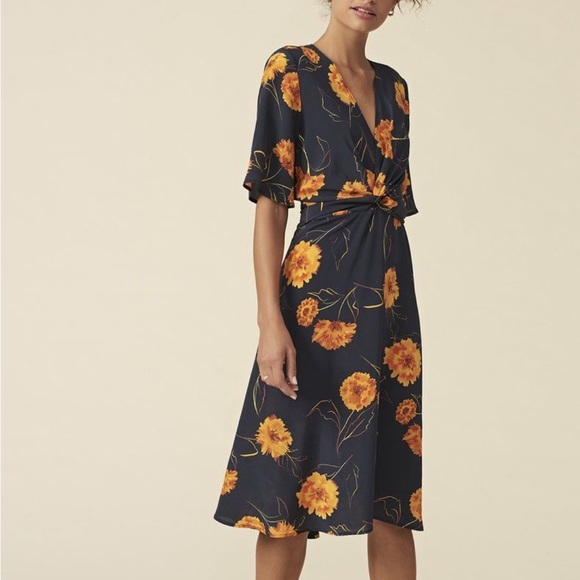 Amour Vert silk Joselle marigold dress M - Picture 2 of 11